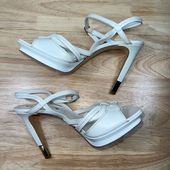 Celine, White Stiletto High Heeled Strappy Sandal Pumps Ankle Buckle Women’s 9.5 - Picture 3 of 9